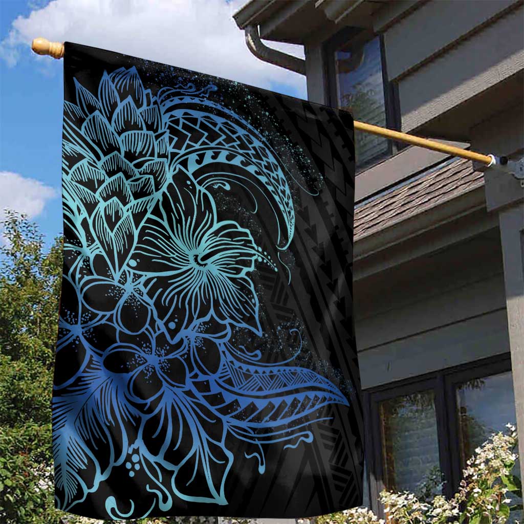 Floral Polynesian Hibiscus Tattoo Garden Flag Blue Gradient Style LT9 - Polynesian Pride