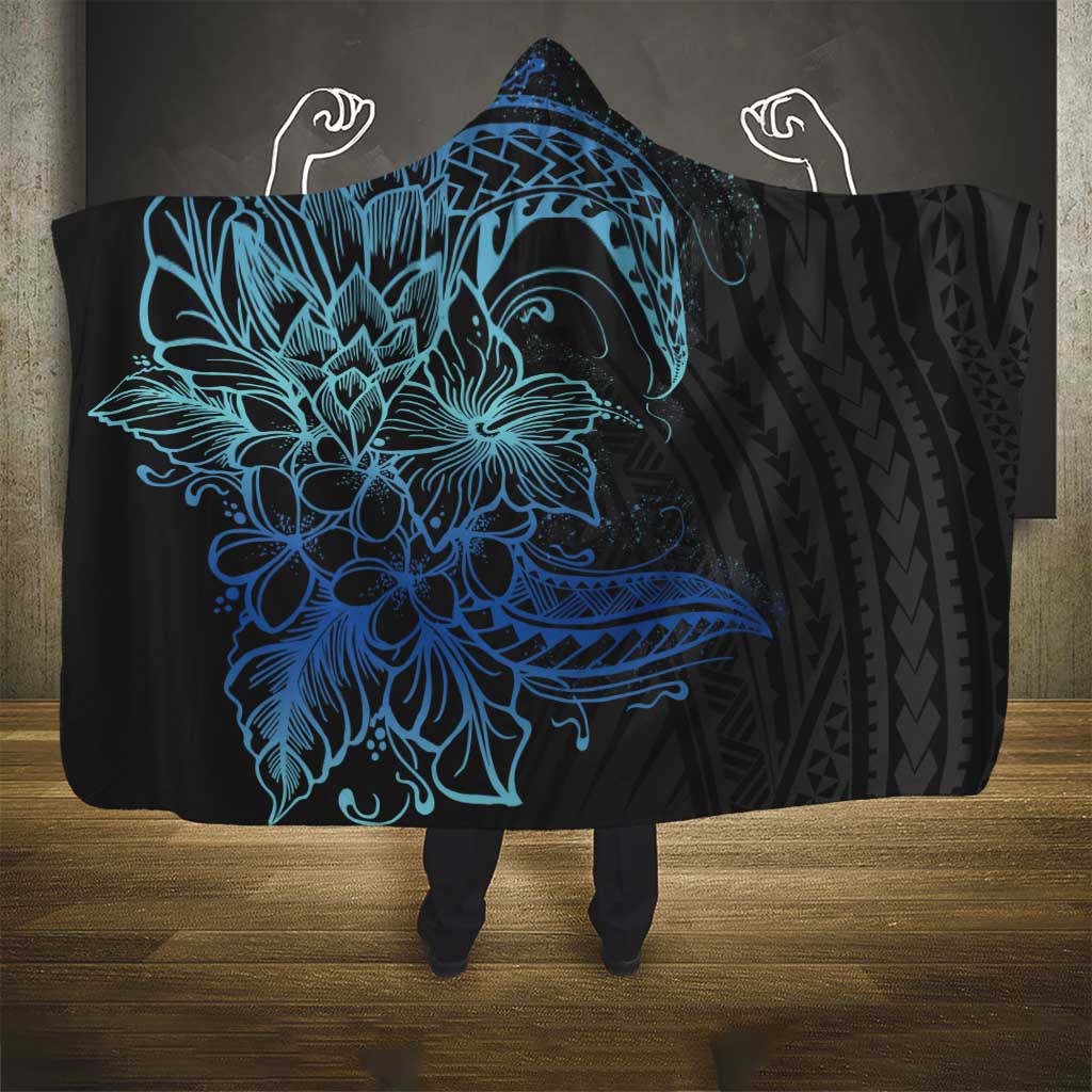 Floral Polynesian Hibiscus Tattoo Hooded Blanket Blue Gradient Style LT9 - Polynesian Pride
