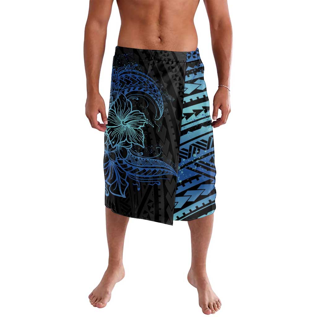 Floral Polynesian Hibiscus Tattoo Lavalava Blue Gradient Style