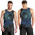 Floral Polynesian Hibiscus Tattoo Men Tank Top Blue Gradient Style