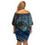 Floral Polynesian Hibiscus Tattoo Off Shoulder Short Dress Blue Gradient Style