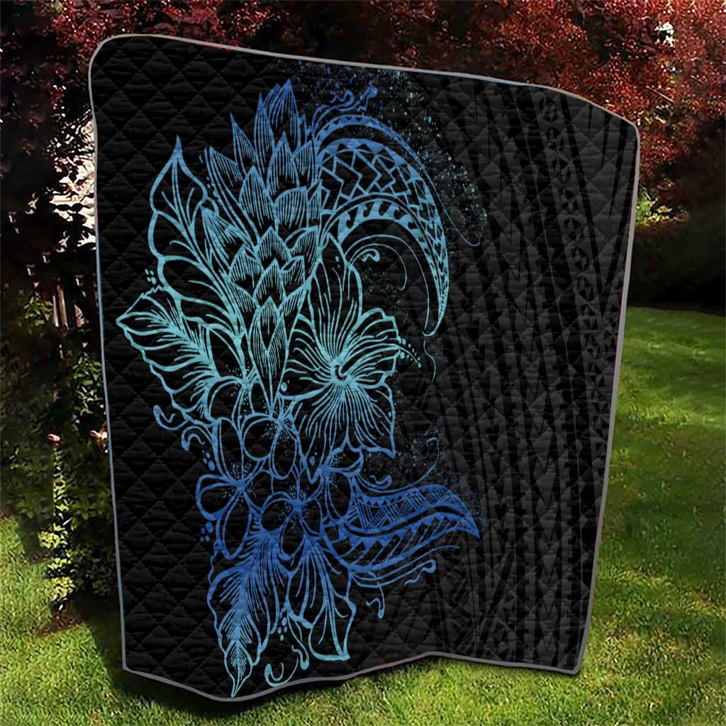 Floral Polynesian Hibiscus Tattoo Quilt Blue Gradient Style LT9 - Polynesian Pride