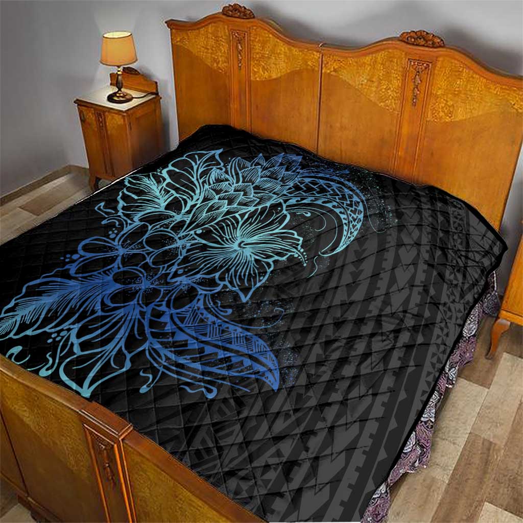 Floral Polynesian Hibiscus Tattoo Quilt Blue Gradient Style LT9 - Polynesian Pride