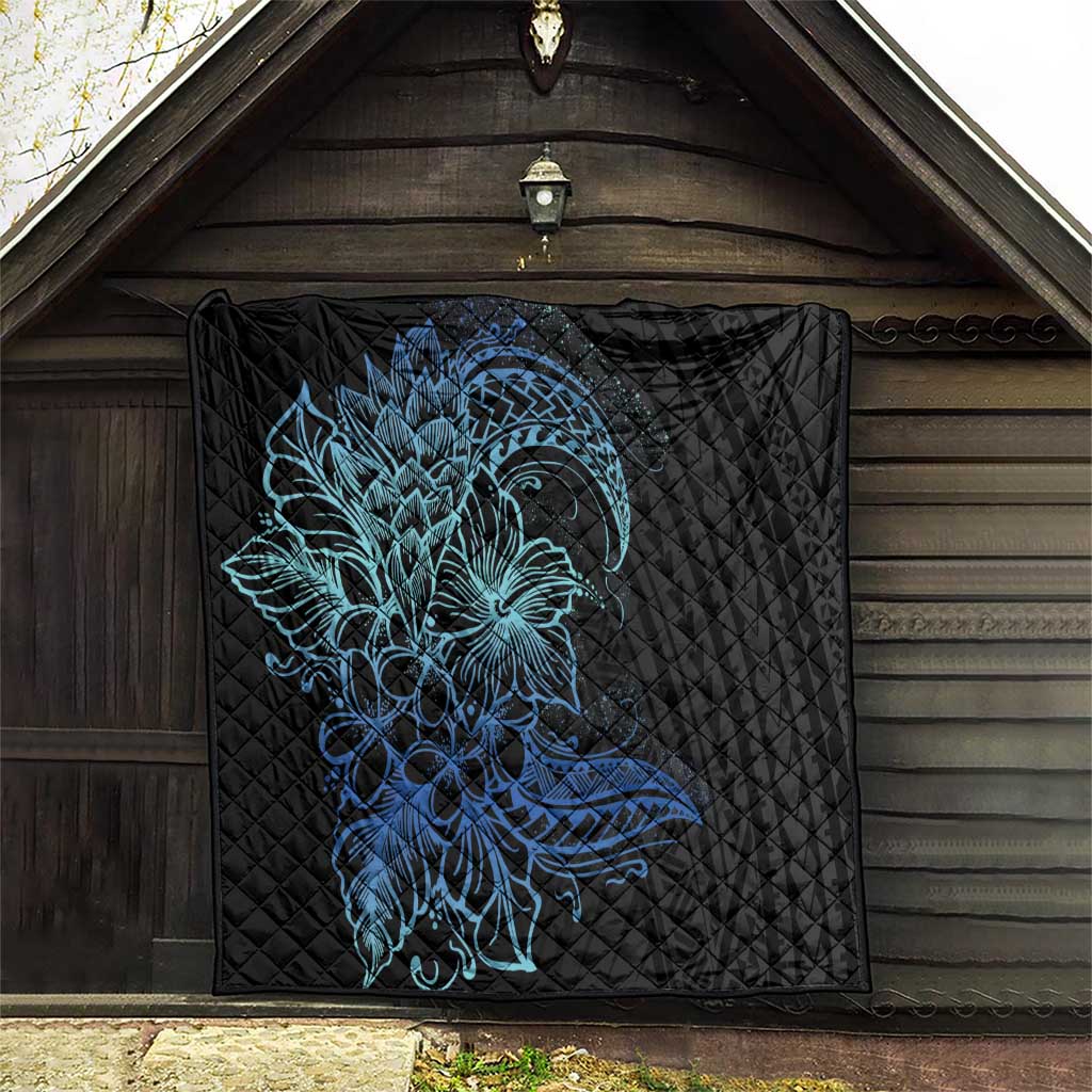 Floral Polynesian Hibiscus Tattoo Quilt Blue Gradient Style LT9 - Polynesian Pride