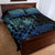 Floral Polynesian Hibiscus Tattoo Quilt Bed Set Blue Gradient Style