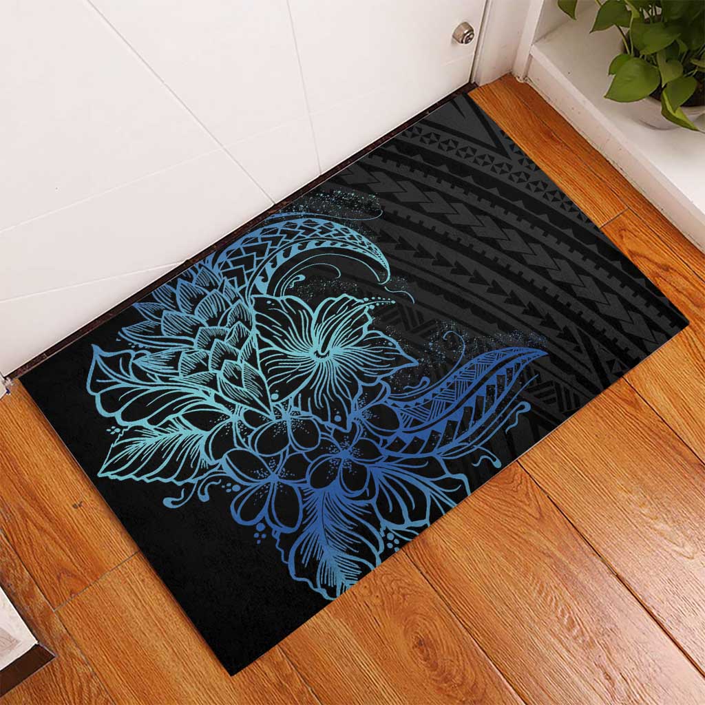 Floral Polynesian Hibiscus Tattoo Rubber Doormat Blue Gradient Style LT9 - Polynesian Pride