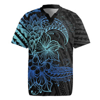 Floral Polynesian Hibiscus Tattoo Rugby Jersey Blue Gradient Style LT9 Blue - Polynesian Pride