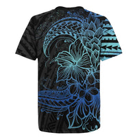 Floral Polynesian Hibiscus Tattoo Rugby Jersey Blue Gradient Style LT9 - Polynesian Pride
