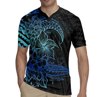 Floral Polynesian Hibiscus Tattoo Rugby Jersey Blue Gradient Style LT9 - Polynesian Pride