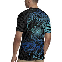 Floral Polynesian Hibiscus Tattoo Rugby Jersey Blue Gradient Style LT9 - Polynesian Pride