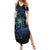 Floral Polynesian Hibiscus Tattoo Summer Maxi Dress Blue Gradient Style