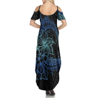 Floral Polynesian Hibiscus Tattoo Summer Maxi Dress Blue Gradient Style LT9 - Polynesian Pride