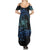 Floral Polynesian Hibiscus Tattoo Summer Maxi Dress Blue Gradient Style