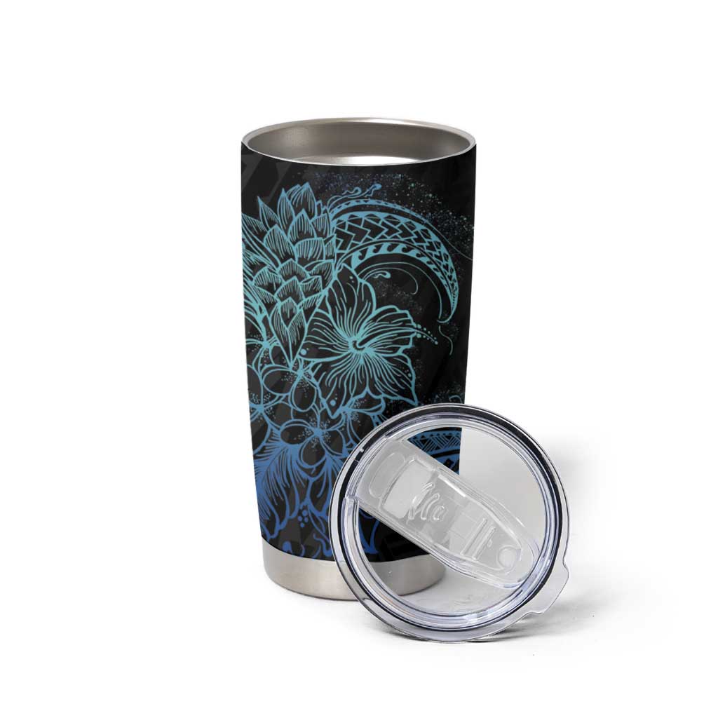 Floral Polynesian Hibiscus Tattoo Tumbler Cup Blue Gradient Style LT9 - Polynesian Pride