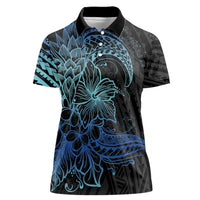 Floral Polynesian Hibiscus Tattoo Women Polo Shirt Blue Gradient Style LT9 Female Blue - Polynesian Pride