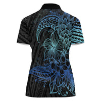 Floral Polynesian Hibiscus Tattoo Women Polo Shirt Blue Gradient Style LT9 - Polynesian Pride