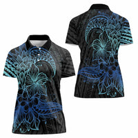 Floral Polynesian Hibiscus Tattoo Women Polo Shirt Blue Gradient Style LT9 - Polynesian Pride