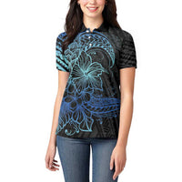 Floral Polynesian Hibiscus Tattoo Women Polo Shirt Blue Gradient Style LT9 - Polynesian Pride
