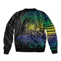 Floral Polynesian Hibiscus Tattoo Bomber Jacket Green Gradient Style LT9 - Polynesian Pride