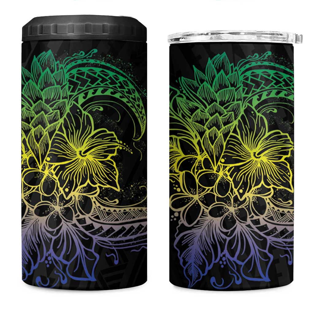 Floral Polynesian Hibiscus Tattoo 4 in 1 Can Cooler Tumbler Green Gradient Style LT9 One Size: 16 oz Green - Polynesian Pride