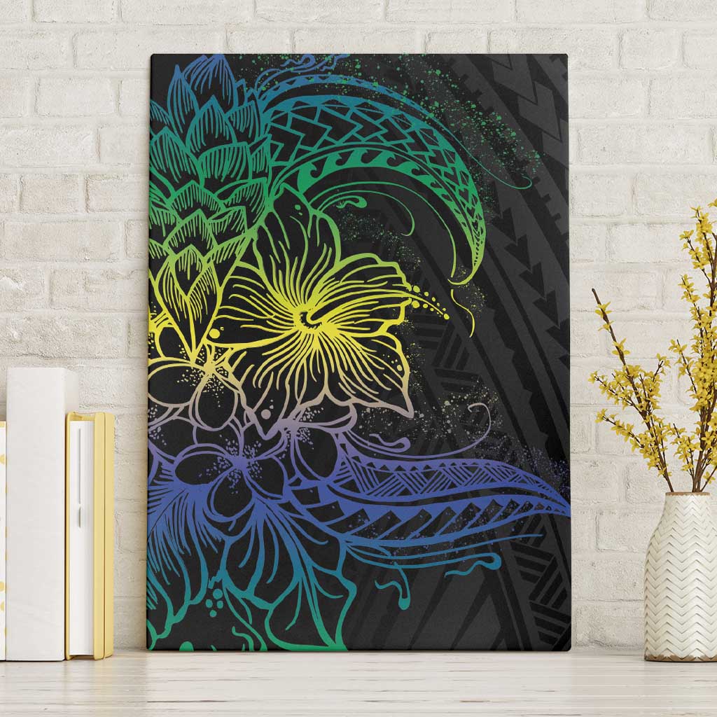 Floral Polynesian Hibiscus Tattoo Canvas Wall Art Green Gradient Style LT9 Without Frame Green - Polynesian Pride