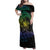 Floral Polynesian Hibiscus Tattoo Family Matching Off Shoulder Maxi Dress and Hawaiian Shirt Green Gradient Style