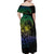 Floral Polynesian Hibiscus Tattoo Family Matching Off Shoulder Maxi Dress and Hawaiian Shirt Green Gradient Style