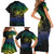 Floral Polynesian Hibiscus Tattoo Family Matching Short Sleeve Bodycon Dress and Hawaiian Shirt Green Gradient Style