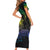 Floral Polynesian Hibiscus Tattoo Family Matching Short Sleeve Bodycon Dress and Hawaiian Shirt Green Gradient Style