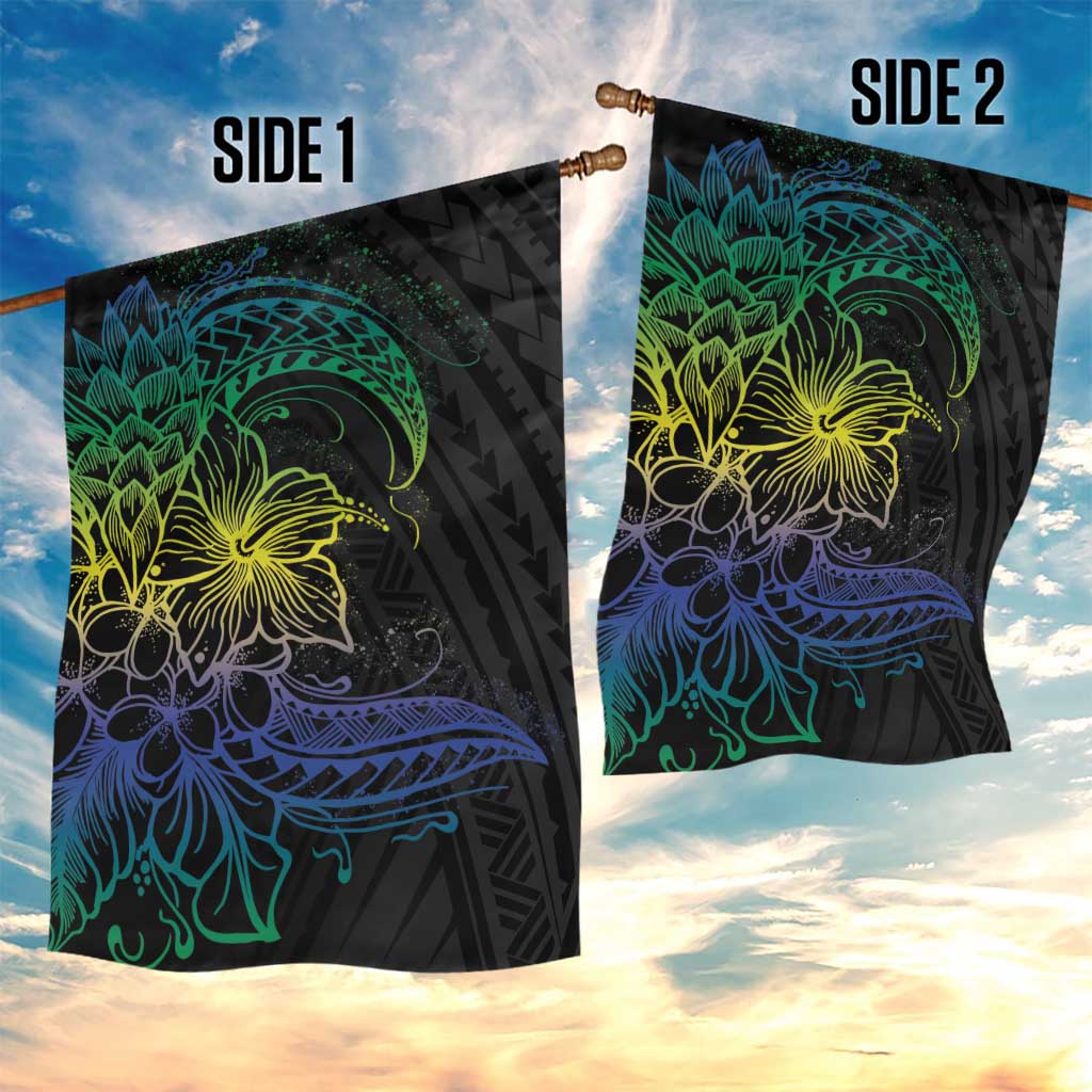 Floral Polynesian Hibiscus Tattoo Garden Flag Green Gradient Style LT9 - Polynesian Pride