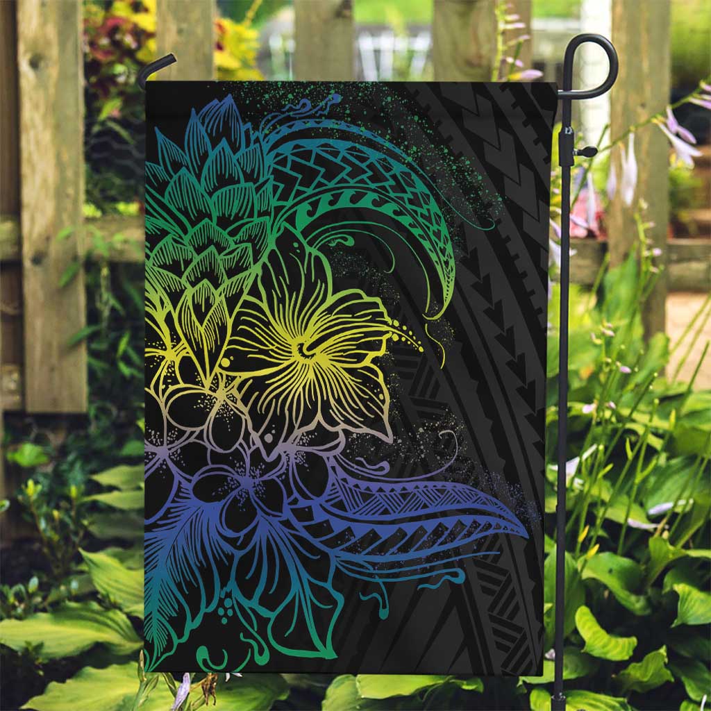 Floral Polynesian Hibiscus Tattoo Garden Flag Green Gradient Style LT9 Garden Flag Green - Polynesian Pride