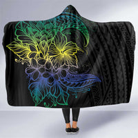 Floral Polynesian Hibiscus Tattoo Hooded Blanket Green Gradient Style LT9 One Size Green - Polynesian Pride