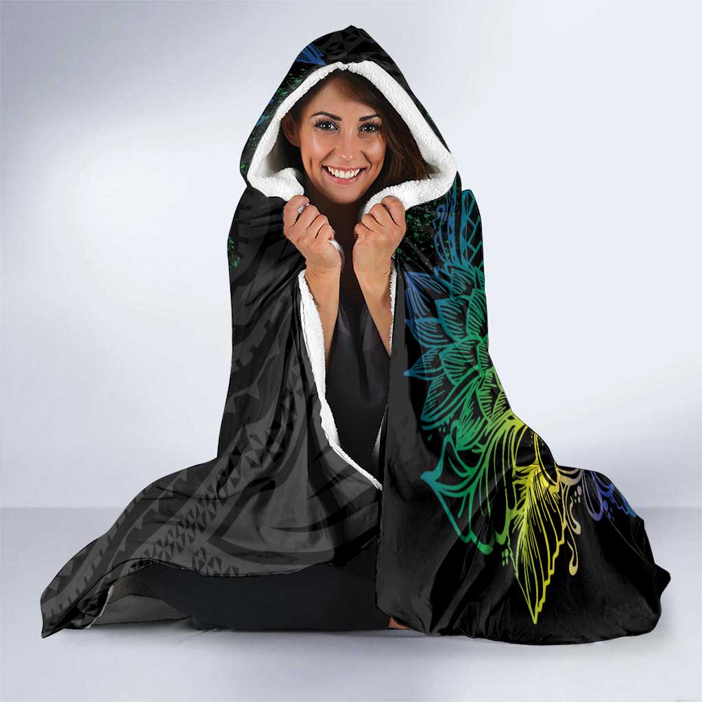 Floral Polynesian Hibiscus Tattoo Hooded Blanket Green Gradient Style LT9 - Polynesian Pride