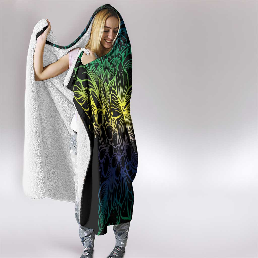 Floral Polynesian Hibiscus Tattoo Hooded Blanket Green Gradient Style LT9 - Polynesian Pride