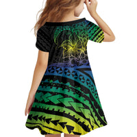 Floral Polynesian Hibiscus Tattoo Kid Short Sleeve Dress Green Gradient Style LT9 - Polynesian Pride