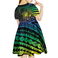 Floral Polynesian Hibiscus Tattoo Kid Short Sleeve Dress Green Gradient Style LT9 - Polynesian Pride