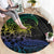 Floral Polynesian Hibiscus Tattoo Round Carpet Green Gradient Style