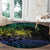 Floral Polynesian Hibiscus Tattoo Round Carpet Green Gradient Style