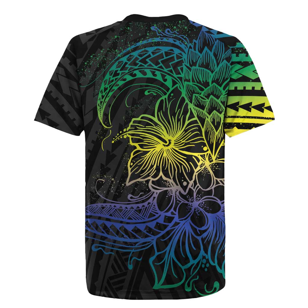 Floral Polynesian Hibiscus Tattoo Rugby Jersey Green Gradient Style LT9 - Polynesian Pride