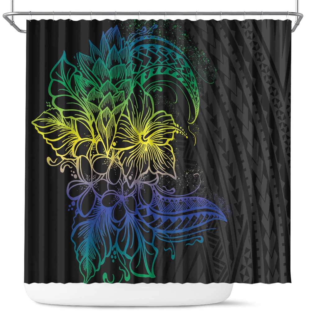 Floral Polynesian Hibiscus Tattoo Shower Curtain Green Gradient Style LT9 Green - Polynesian Pride