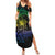 Floral Polynesian Hibiscus Tattoo Summer Maxi Dress Green Gradient Style