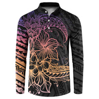 Floral Polynesian Hibiscus Tattoo Button Sweatshirt Peach Gradient Style LT9 Peach - Polynesian Pride
