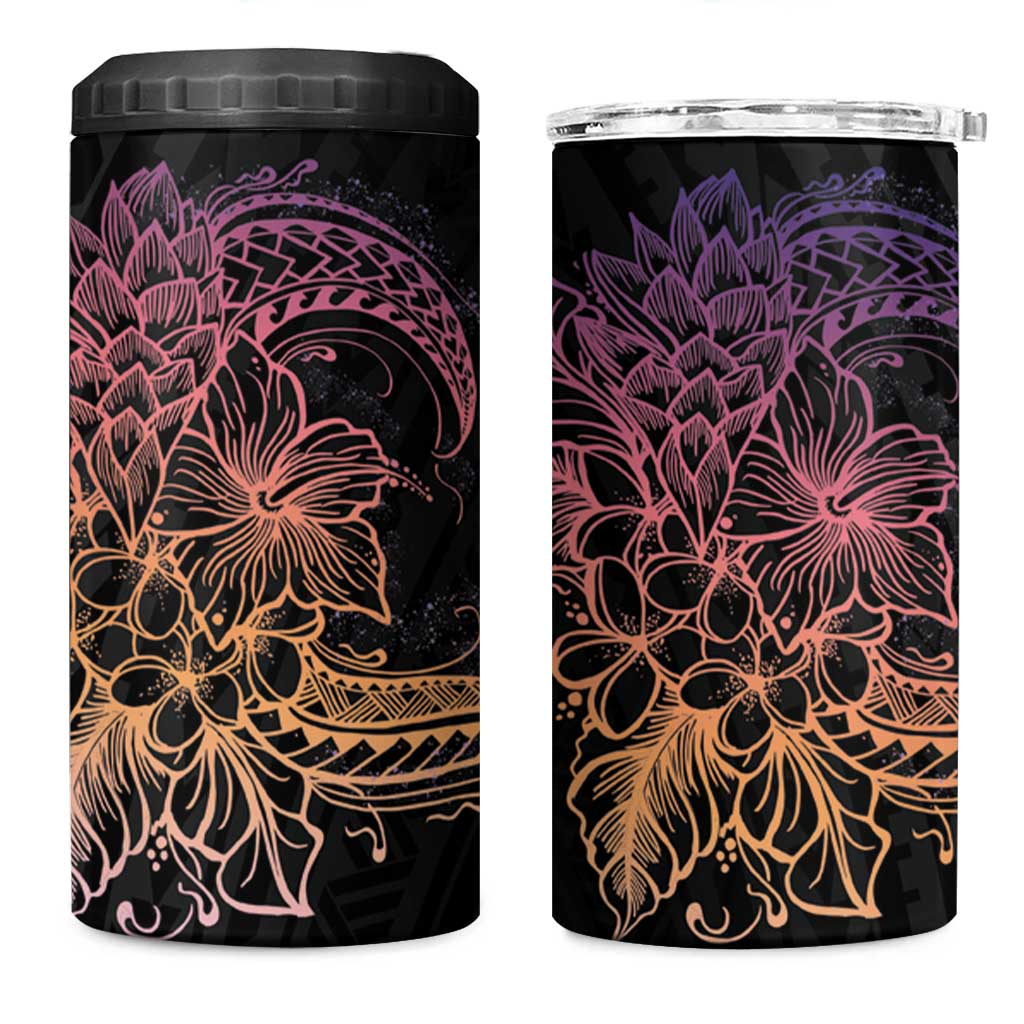 Floral Polynesian Hibiscus Tattoo 4 in 1 Can Cooler Tumbler Peach Gradient Style LT9 One Size: 16 oz Peach - Polynesian Pride
