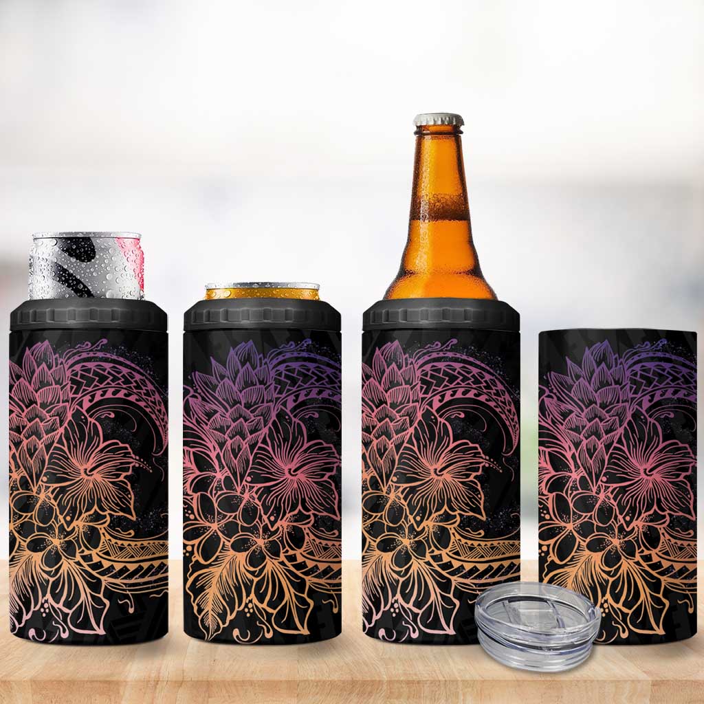 Floral Polynesian Hibiscus Tattoo 4 in 1 Can Cooler Tumbler Peach Gradient Style LT9 - Polynesian Pride