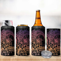Floral Polynesian Hibiscus Tattoo 4 in 1 Can Cooler Tumbler Peach Gradient Style LT9 - Polynesian Pride