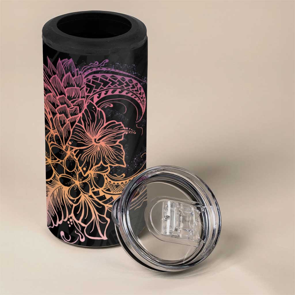 Floral Polynesian Hibiscus Tattoo 4 in 1 Can Cooler Tumbler Peach Gradient Style LT9 - Polynesian Pride