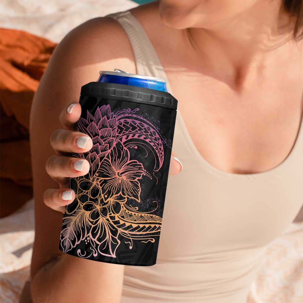 Floral Polynesian Hibiscus Tattoo 4 in 1 Can Cooler Tumbler Peach Gradient Style LT9 - Polynesian Pride