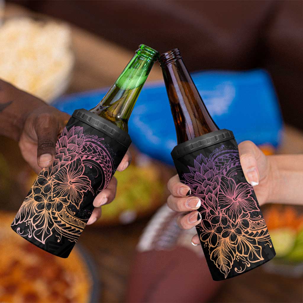Floral Polynesian Hibiscus Tattoo 4 in 1 Can Cooler Tumbler Peach Gradient Style LT9 - Polynesian Pride