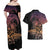 Floral Polynesian Hibiscus Tattoo Couples Matching Off Shoulder Maxi Dress and Hawaiian Shirt Peach Gradient Style