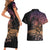 Floral Polynesian Hibiscus Tattoo Couples Matching Short Sleeve Bodycon Dress and Hawaiian Shirt Peach Gradient Style